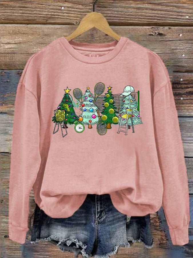 Women's Tennis Christmas Tree Print Sweatshirt