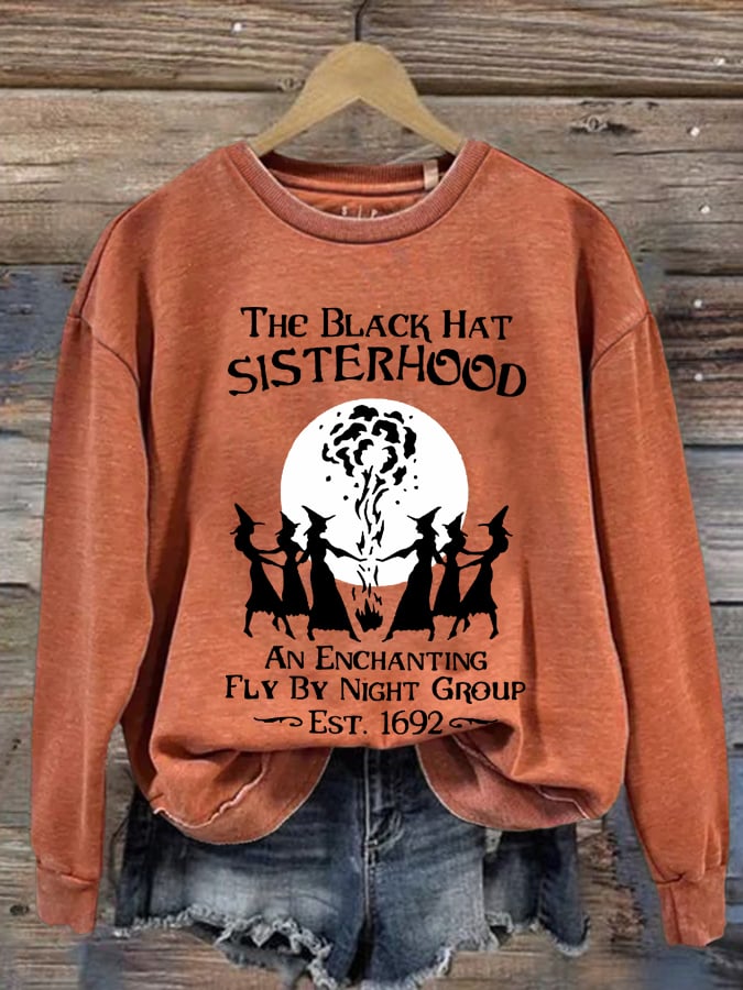 The Black Hat Sisterhood Halloween Print Round Neck Sweatshirt