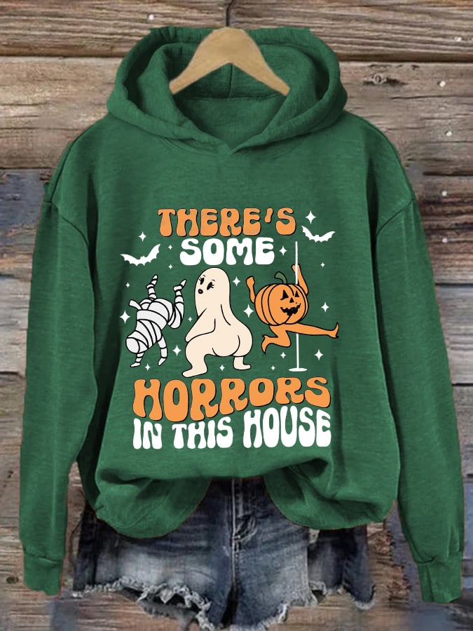 Women's Funny Halloween There's Some Horrors In This House Pumpkin Spooky Mummy Hoodie