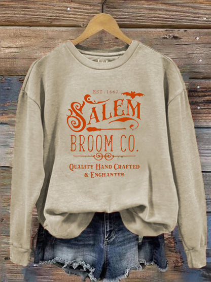 Women's Halloween Salem Broom Co Prnted Sweatshirt