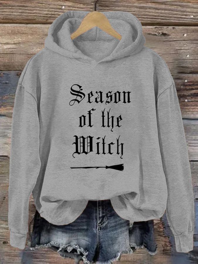 Women's "Season of the witch" printed casual hooded sweatshirt