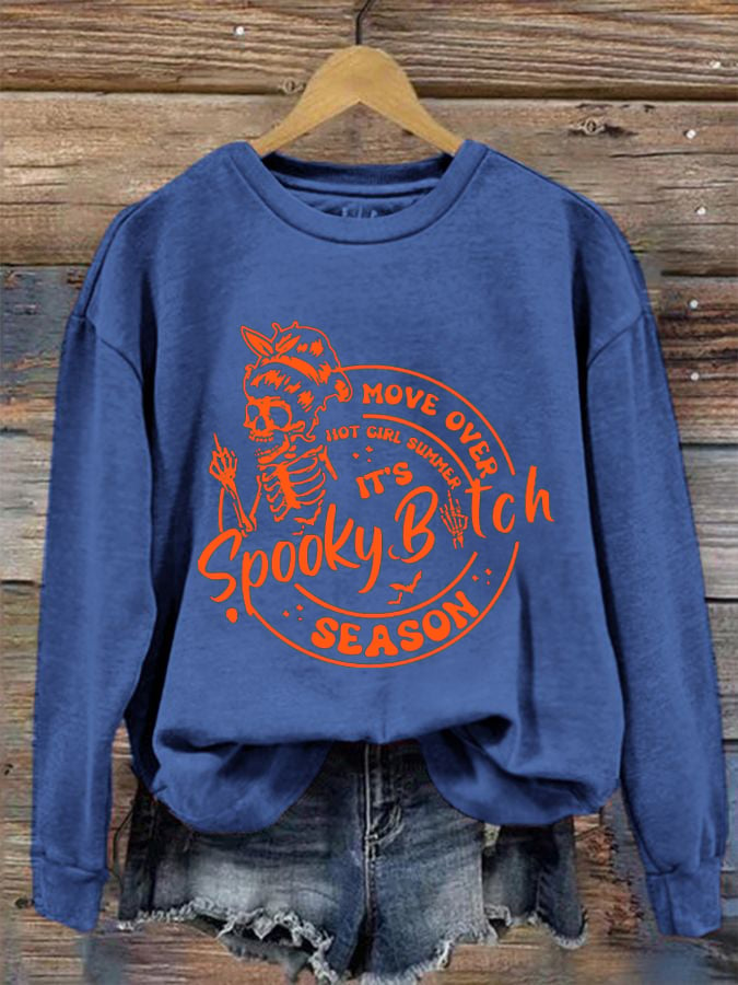 Women's Funny Halloween Spooky Bitch Season Move Over Hot Girl Summer Printed Sweatshirt