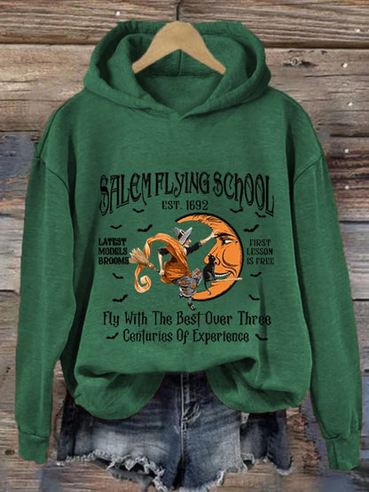 Women's Funny Halloween Salem Witch Salem Flying  Casual Hoodie