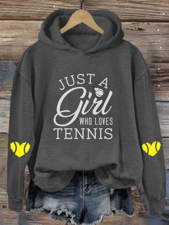 Women's "Just A Girl Who Loves Tennis" Printed Casual Hooded Sweatshirt