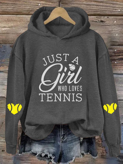 Women's "Just A Girl Who Loves Tennis" Printed Casual Hooded Sweatshirt