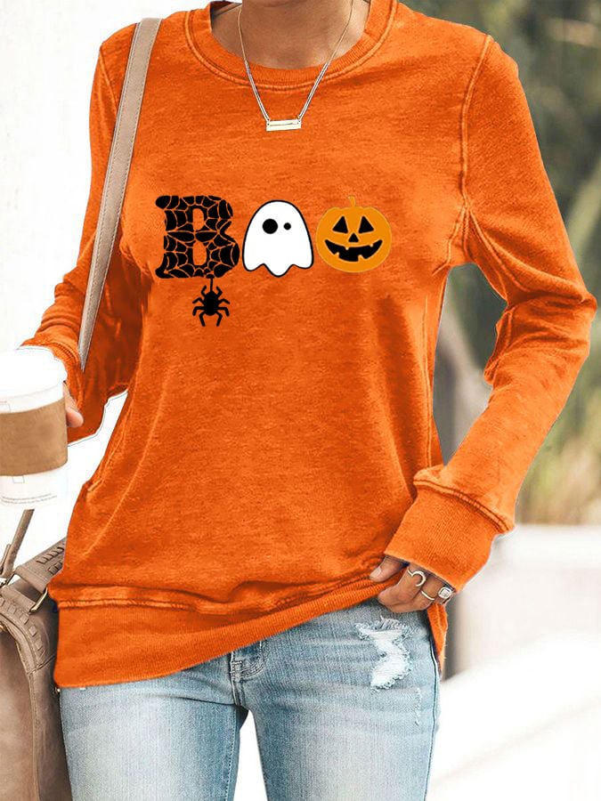 Women's Halloween Boo Printed Sweatshirt