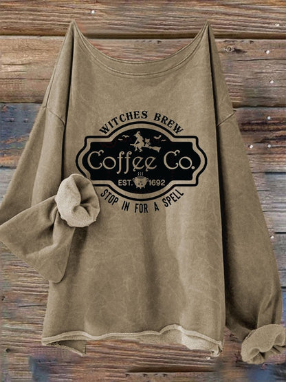 Women's Halloween Witches Brew Coffee Co. Casual Long-Sleeve T-Shirt