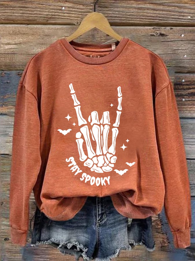 Women's Halloween Skeleton Palm Casual Sweatshirt