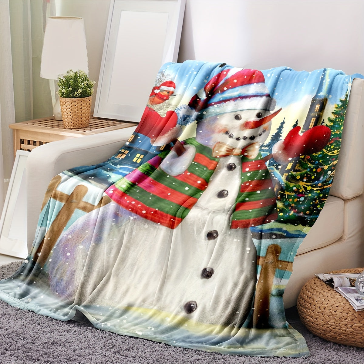 Cozy up this Christmas with our Digital Printing Flannel Blanket featuring a Festive Snowman Design!