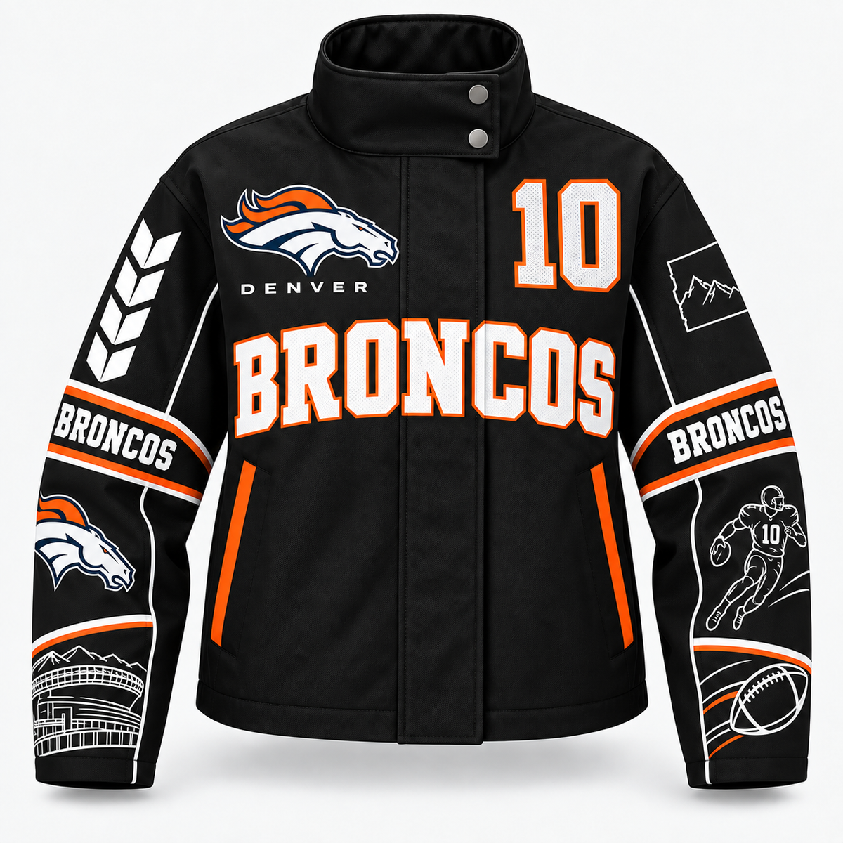 DENVER BRONCOS TEAM LOGO FOOTBALL GRAPHIC STAND COLLAR JACKET