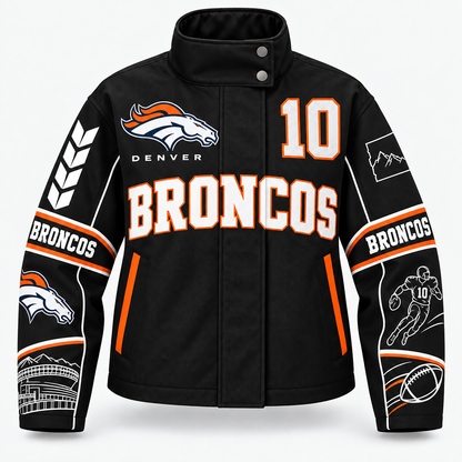 DENVER BRONCOS TEAM LOGO FOOTBALL GRAPHIC STAND COLLAR JACKET
