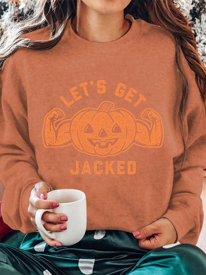 Women's Let's Get Jacked Halloween Print Crew Neck Sweatshirt