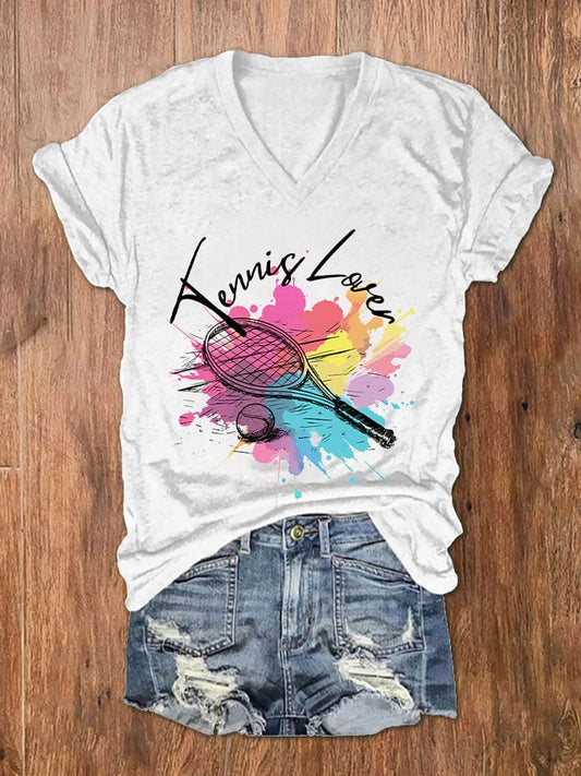 Women's Funny Tennis Tennis Lover Print V-Neck T-Shirt