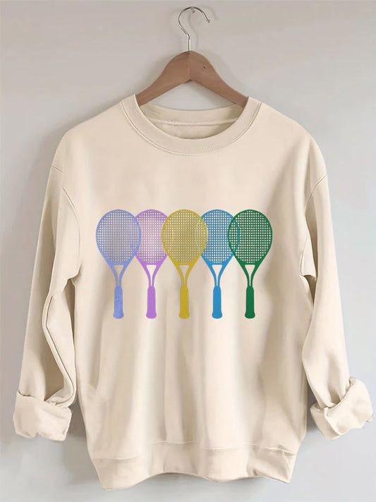 Women's Tennis Print Crewneck Sweatshirt