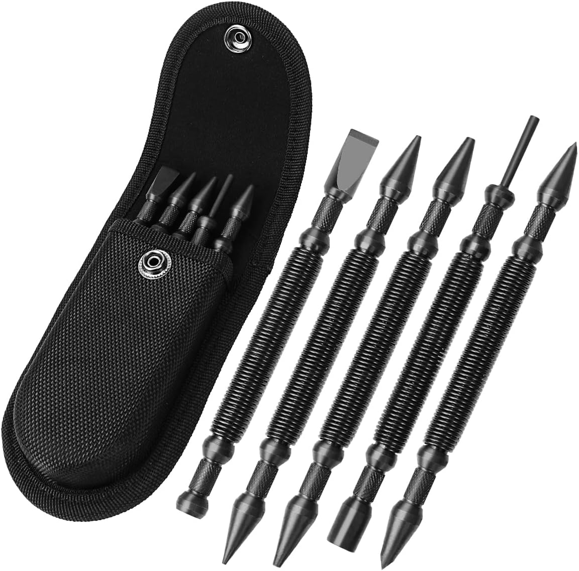 5-Piece Dual Head Nail Setter & Center Punch Set with Hinge Pin Remover, Spring-Loaded Design