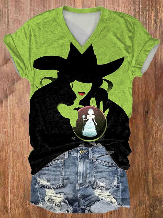 Women's Green Witch Print Casual T-shirt