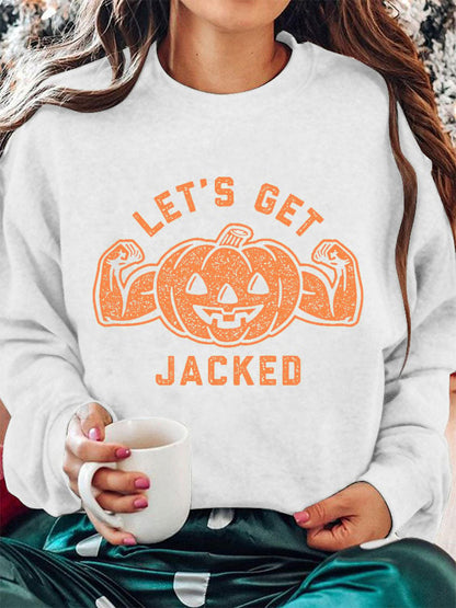 Women's Let's Get Jacked Halloween Print Crew Neck Sweatshirt