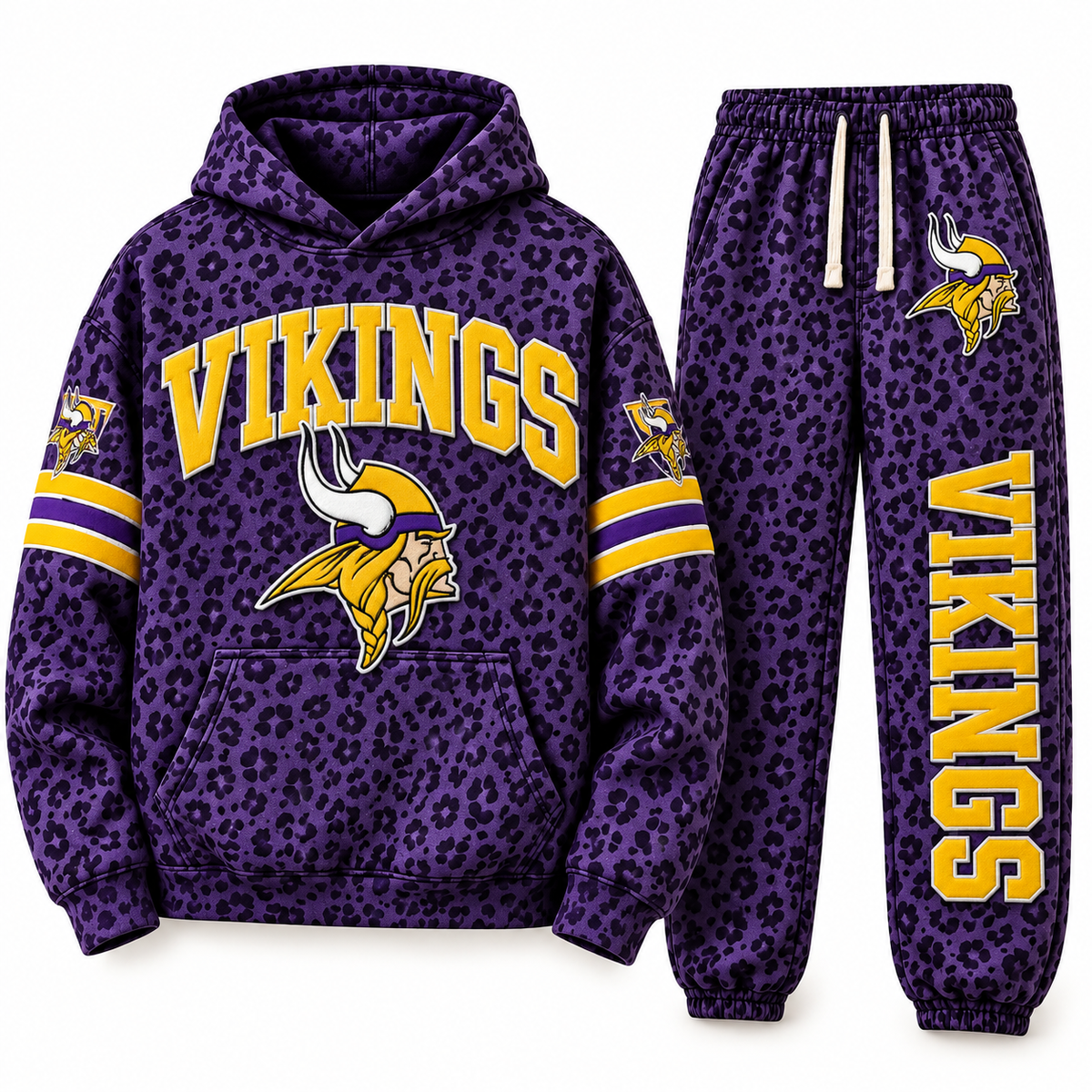 WOMEN’S MINNESOTA VIKINGS LEOPARD PRINT GRAPHIC HOODIE & JOGGER SET