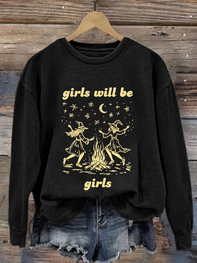 Women's Girls Witch Print Sweatshirt