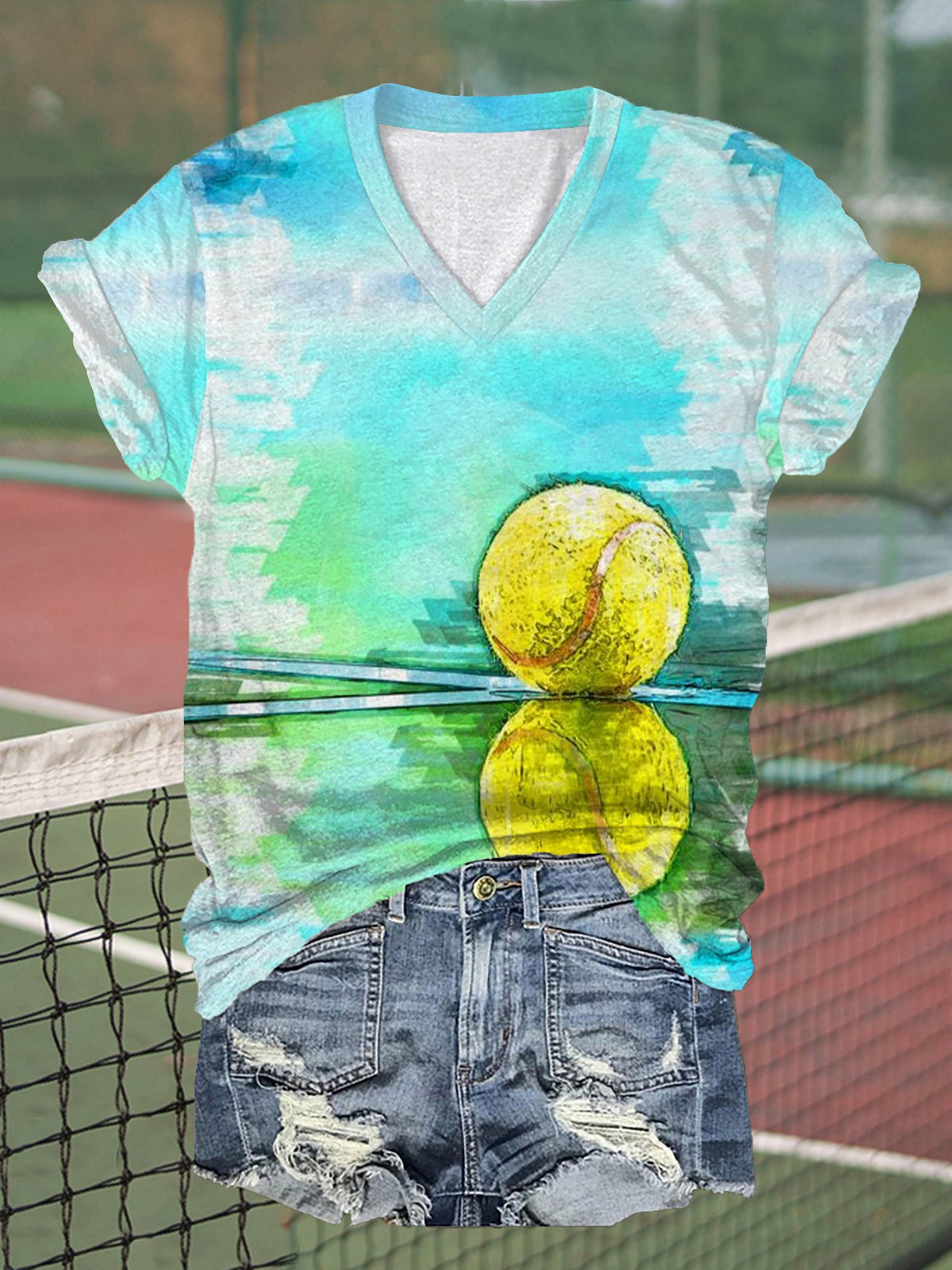 Women's Funny Tennis Tennis Lover Print V-Neck T-Shirt