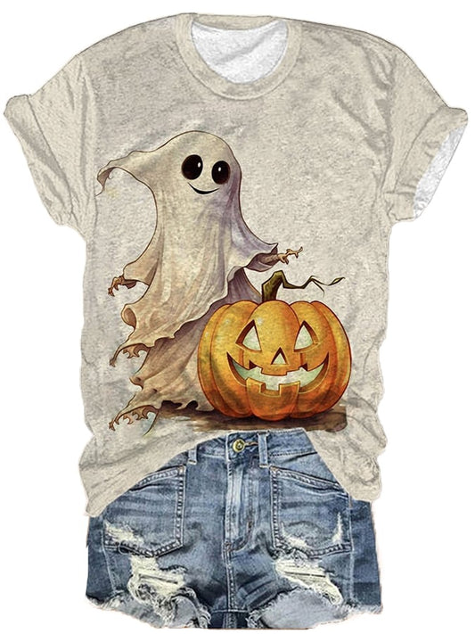 Women's Ghost Pumpkin Printed T-Shirt