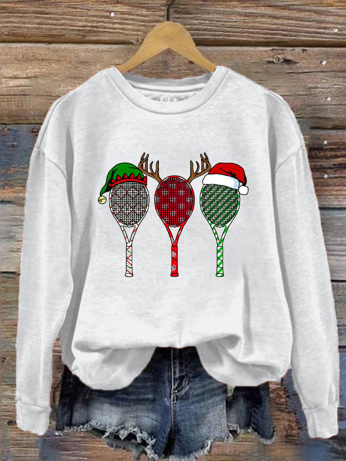 Women's Christmas Tennis Racket Printed Casual Sweatshirt