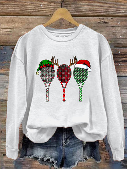Women's Christmas Tennis Racket Printed Casual Sweatshirt