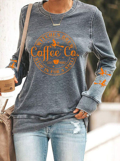 Women's Halloween Funny Coffee Co Witches Brew Printed Sweatshirt