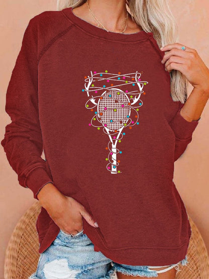 Women's Tennis Christmas Elk Lantern Printed Sweatshirt