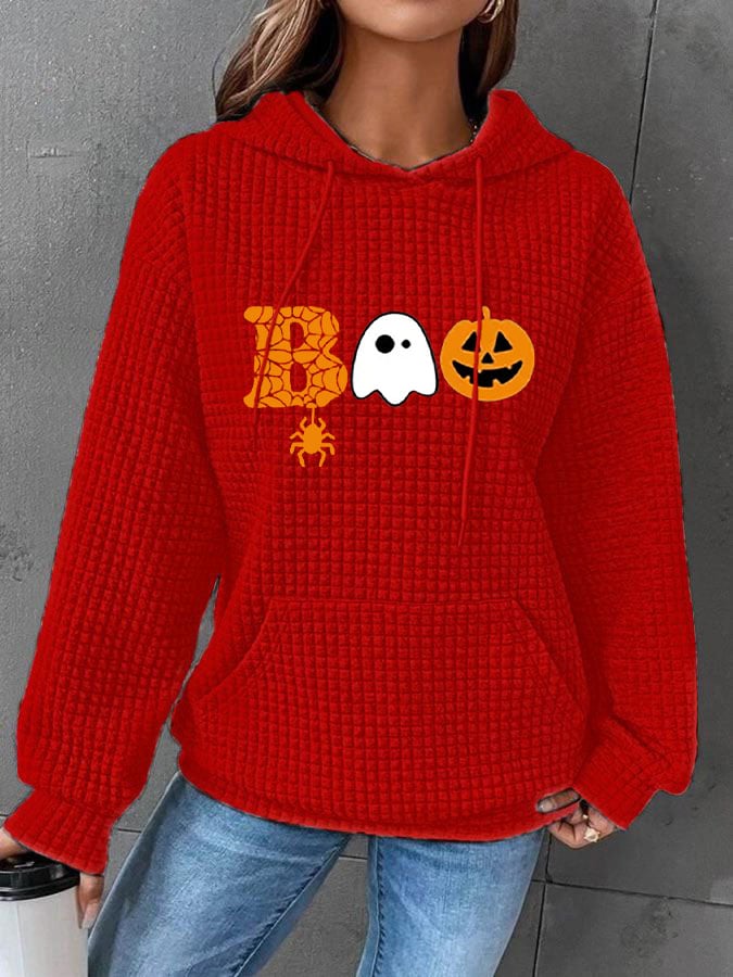 Women's Funny Halloween Boo Casual Waffle Hoodie