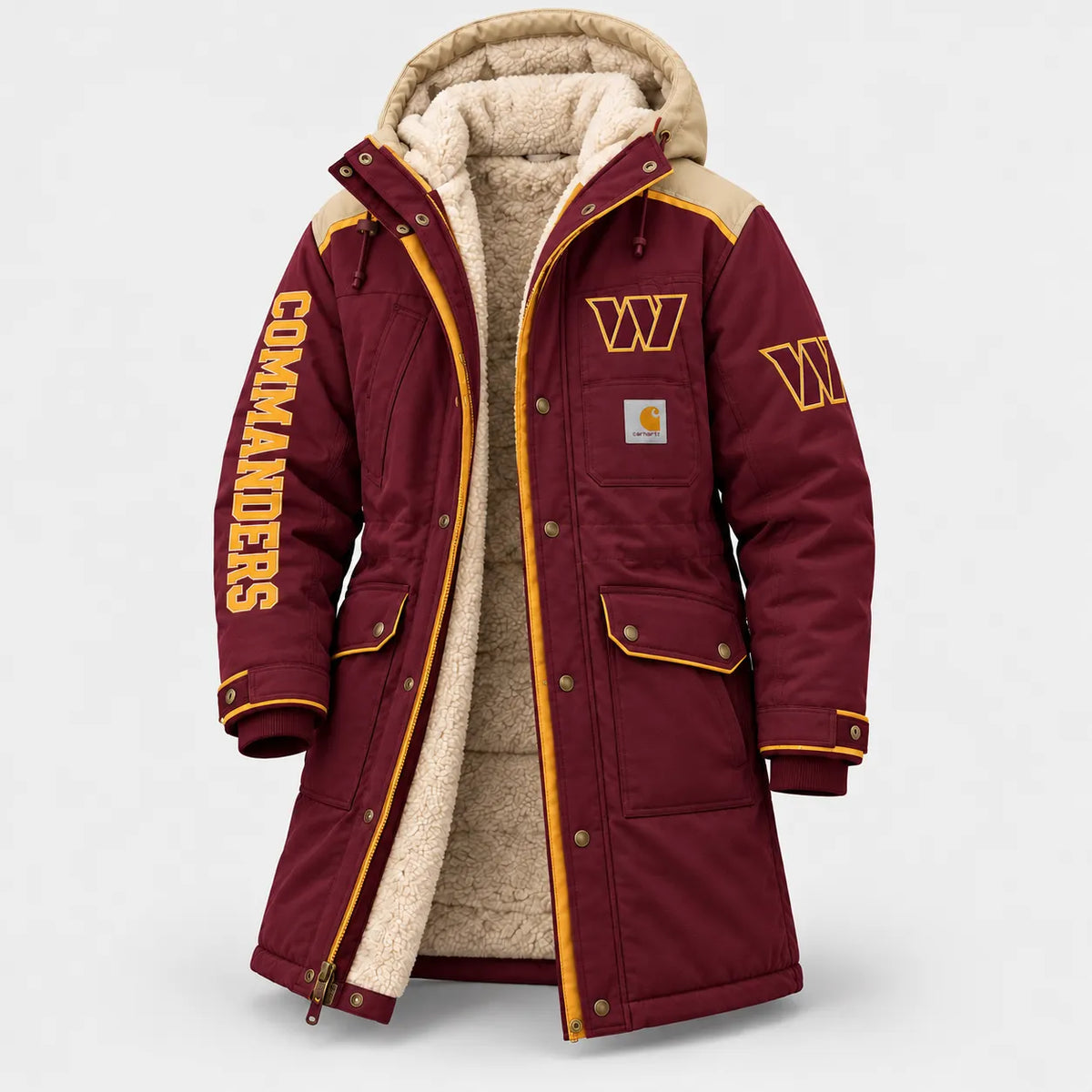 WASHINGTON COMMANDERS UNISEX SHERPA-LINED LONG WINTER PARKA JACKET