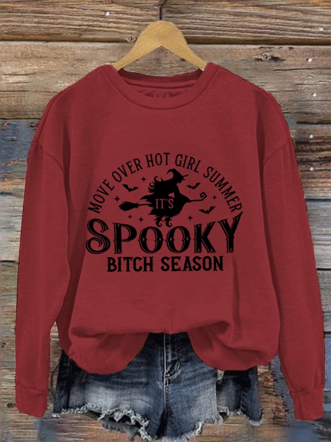 Women's Move Over Hot Girl Summer It's Spooky Bitch Season Witch Print Sweatshirt