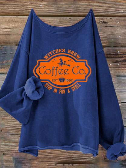 Women's Halloween Witches Brew Coffee Co. Casual Long-Sleeve T-Shirt