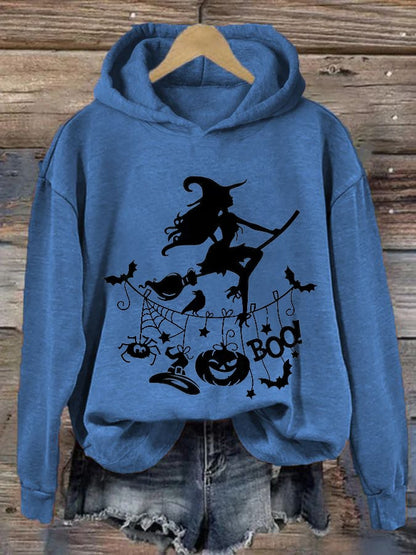 Women's Funny Halloween Witch Boo Printed Casual Hoodie