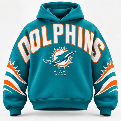MIAMI DOLPHINS AIRY CLOUD FEEL OVERSIZED FOOTBALL GRAPHIC HOODIE