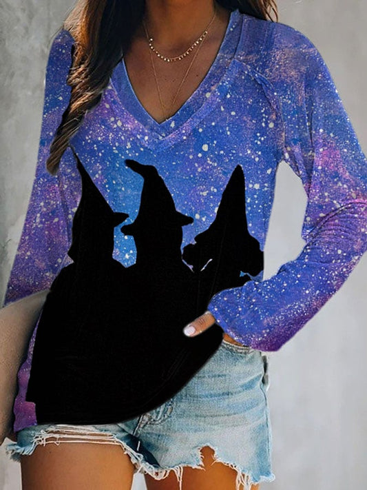 Women's Star Witch Silhouette V-Neck T-Shirt