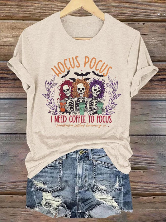 Women's Hocus pocus i need to focus Halloween Printed T-Shirt