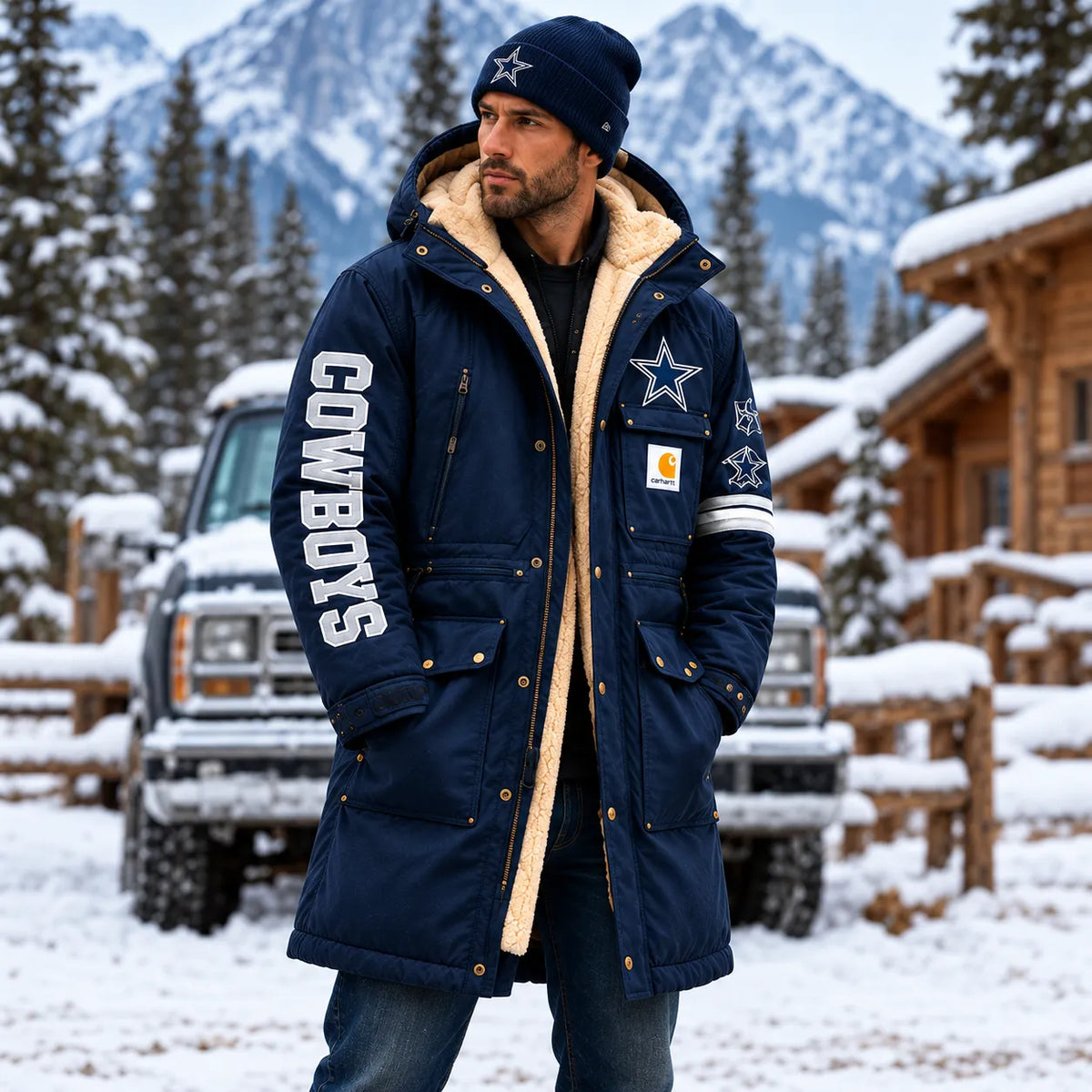 UNISEX DALLAS COWBOYS BLACK WINTER SHERPA LINED HOODED PARKA JACKET