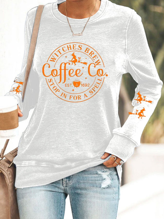 Women's Halloween Funny Coffee Co Witches Brew Printed Sweatshirt