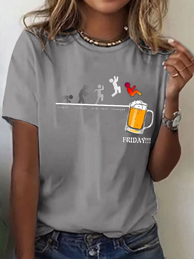 WOMen's Oktoberfest Beer Printed 100% Cotton Short Sleeve T-Shirt