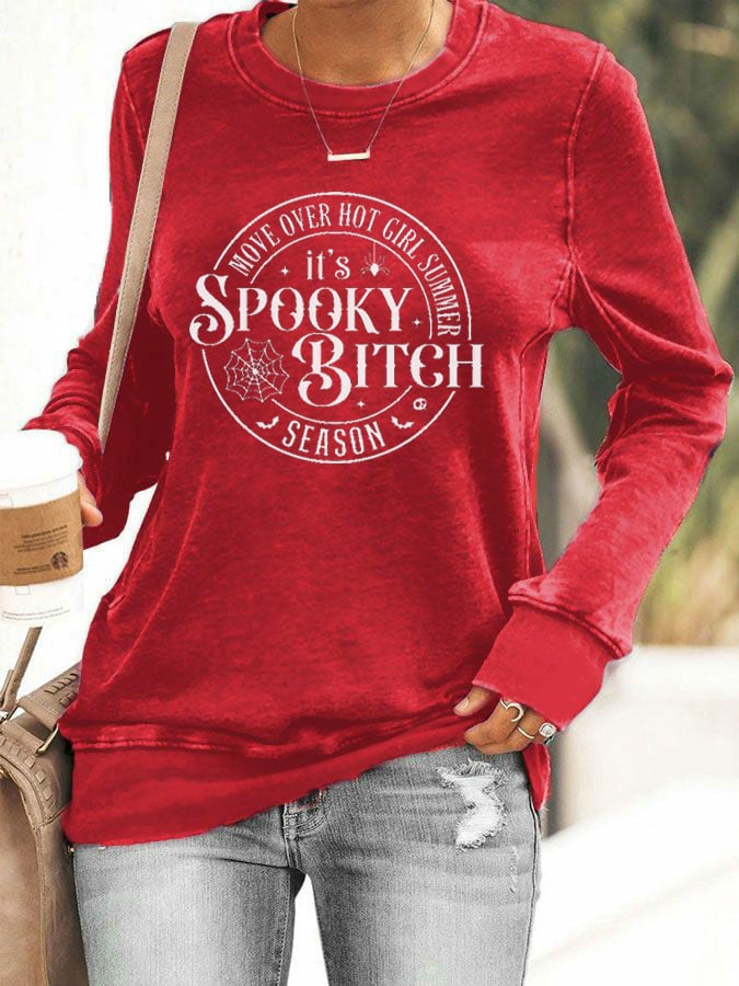 Women's Halloween Move Over Hot Girl Summer It's Spooky Bitch Season Print Sweatshirt