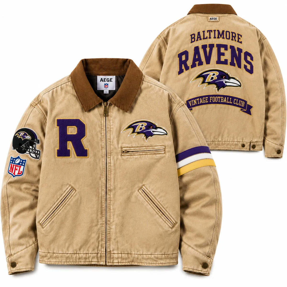 UNISEX BALTIMORE RAVENS VINTAGE TAN CANVAS WORKWEAR JACKET | AEGE