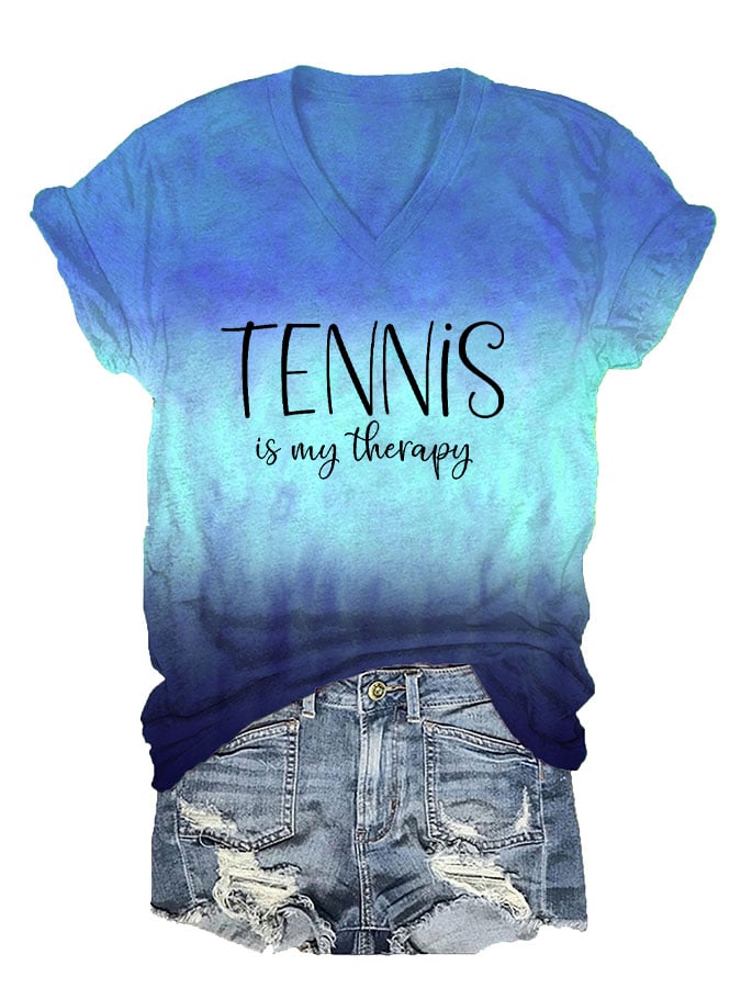 Women's Tennis Is My Therapy Print T-Shirt