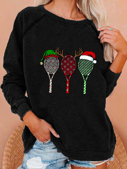Women's Christmas Tennis Racket Print Sweatshirt