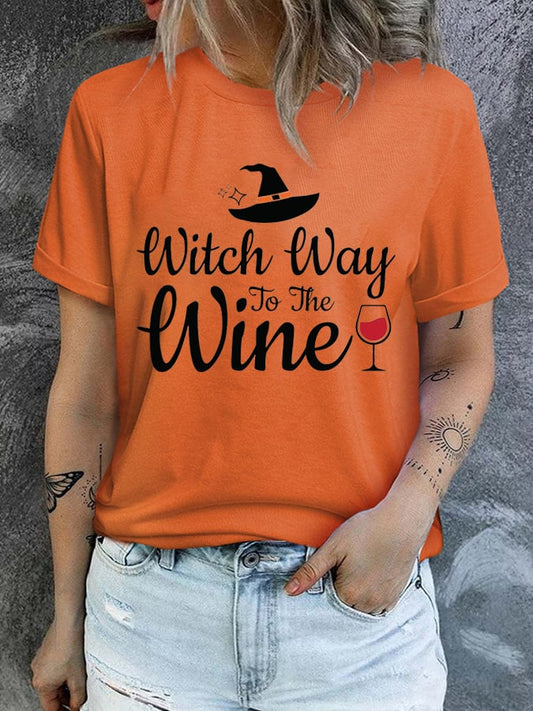 Women's Witch Way To The Wine Print T-Shirt