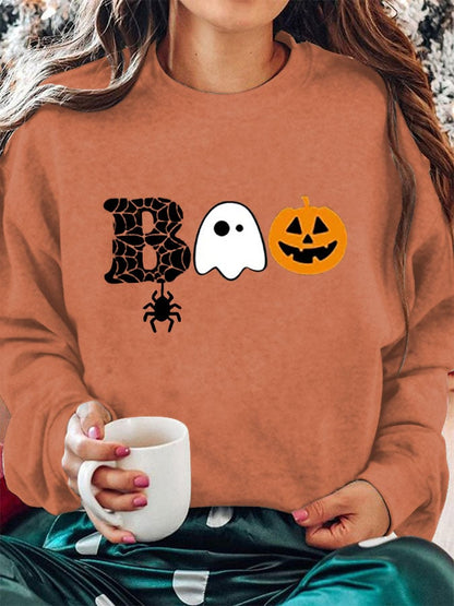 Women's  Halloween Boo Print Sweatshirt