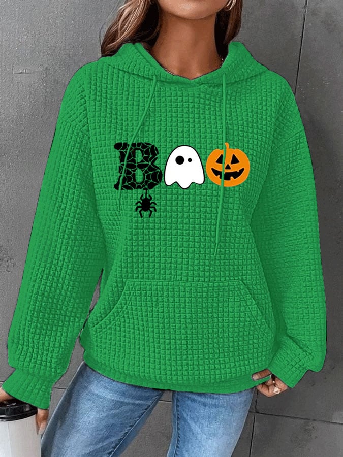 Women's Funny Halloween Boo Casual Waffle Hoodie