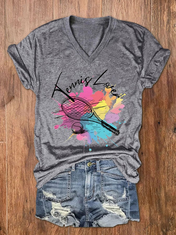 Women's Funny Tennis Tennis Lover Print V-Neck T-Shirt