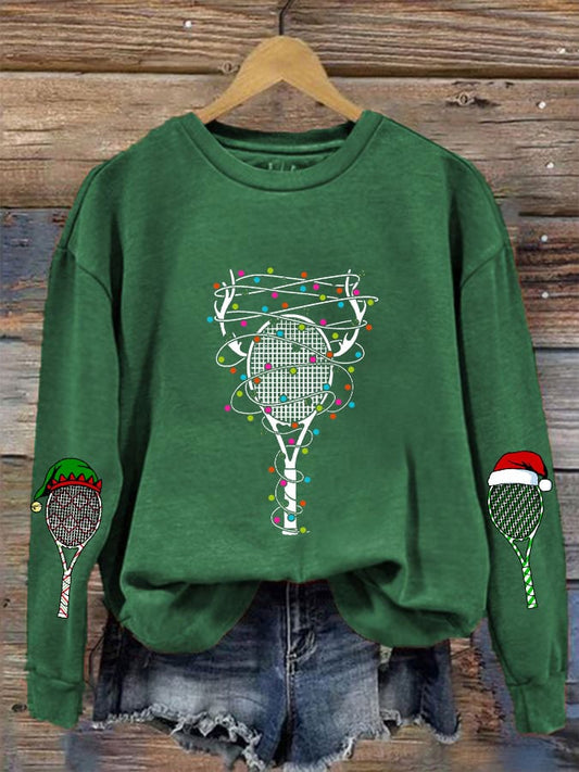 Women's Christmas Tennis Racket Printed Casual Sweatshirt