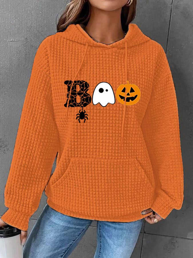 Women's Funny Halloween Boo Casual Waffle Hoodie